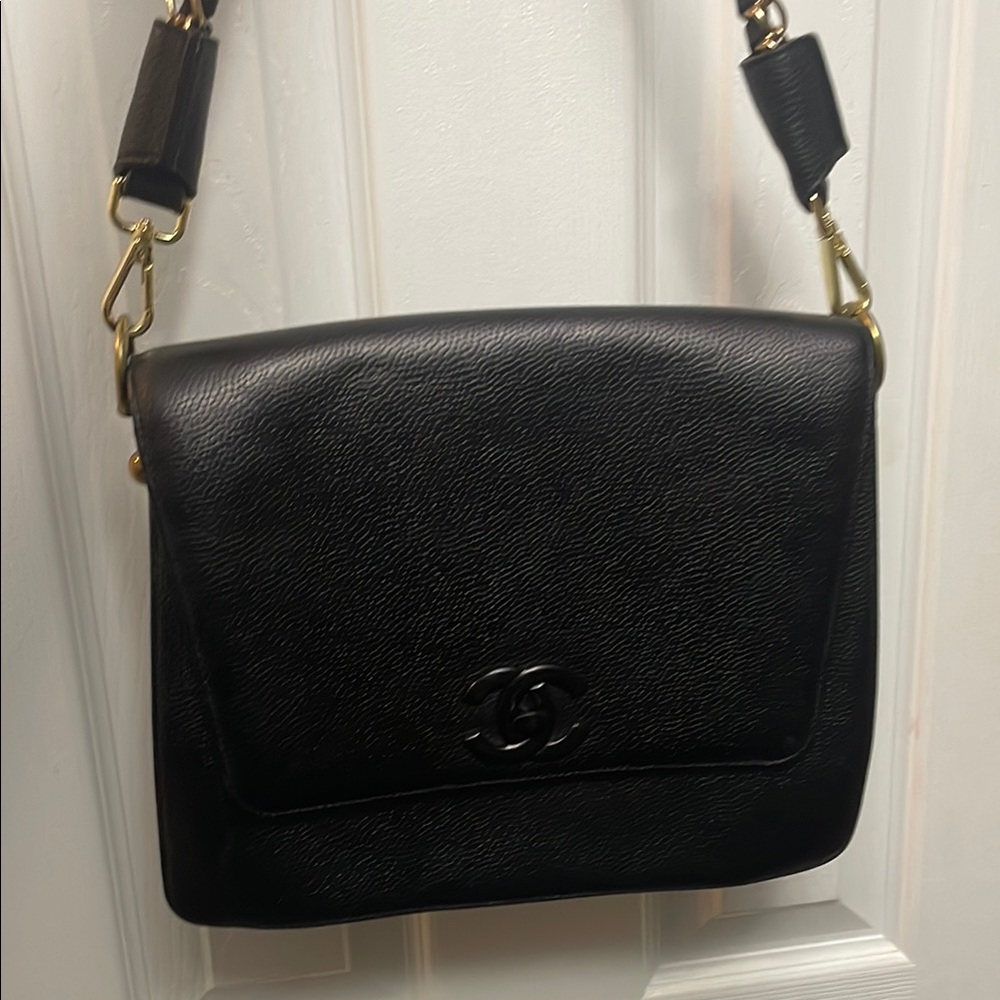 Chanel Black Flap Shoulder Bag with Gold Chain Design